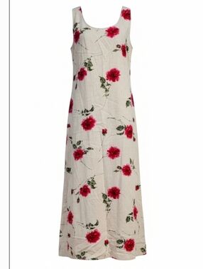 DRESSBARN | LINEN BLEND FLOOR LENGTH SLEEVELESS OPEN ROSE BURLAP DRESS